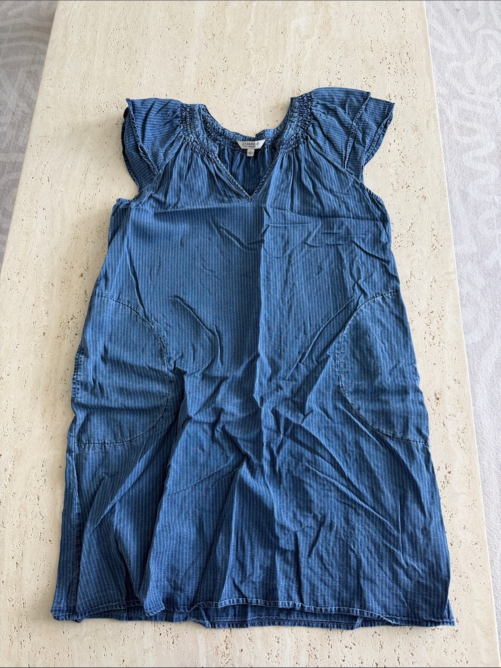 Liverpool Indigo Textured V-Neck Midi Dress